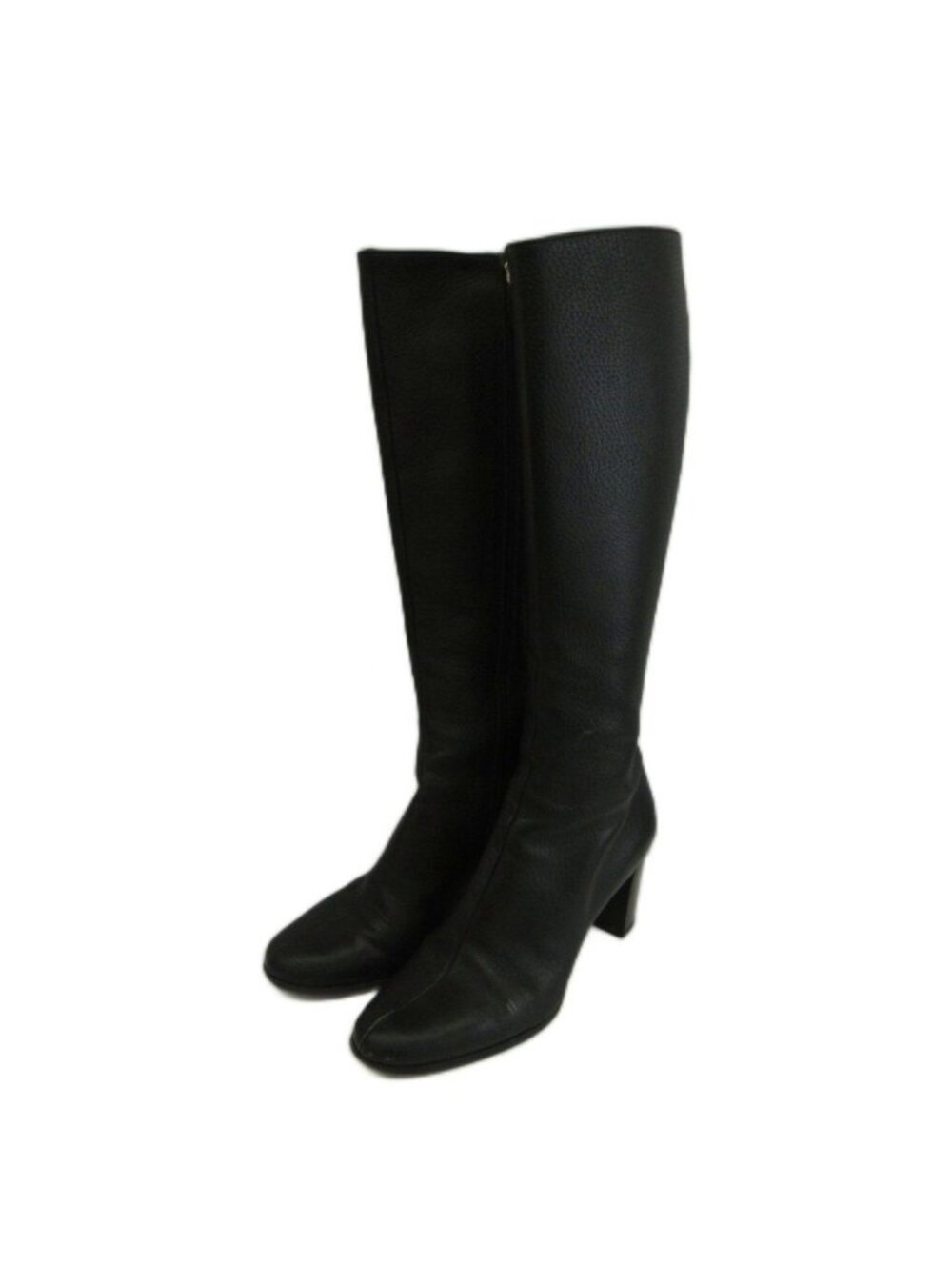Gucci Long Boots Pebbled Leather Round Toe Chunky Heel Interlocking G Gold